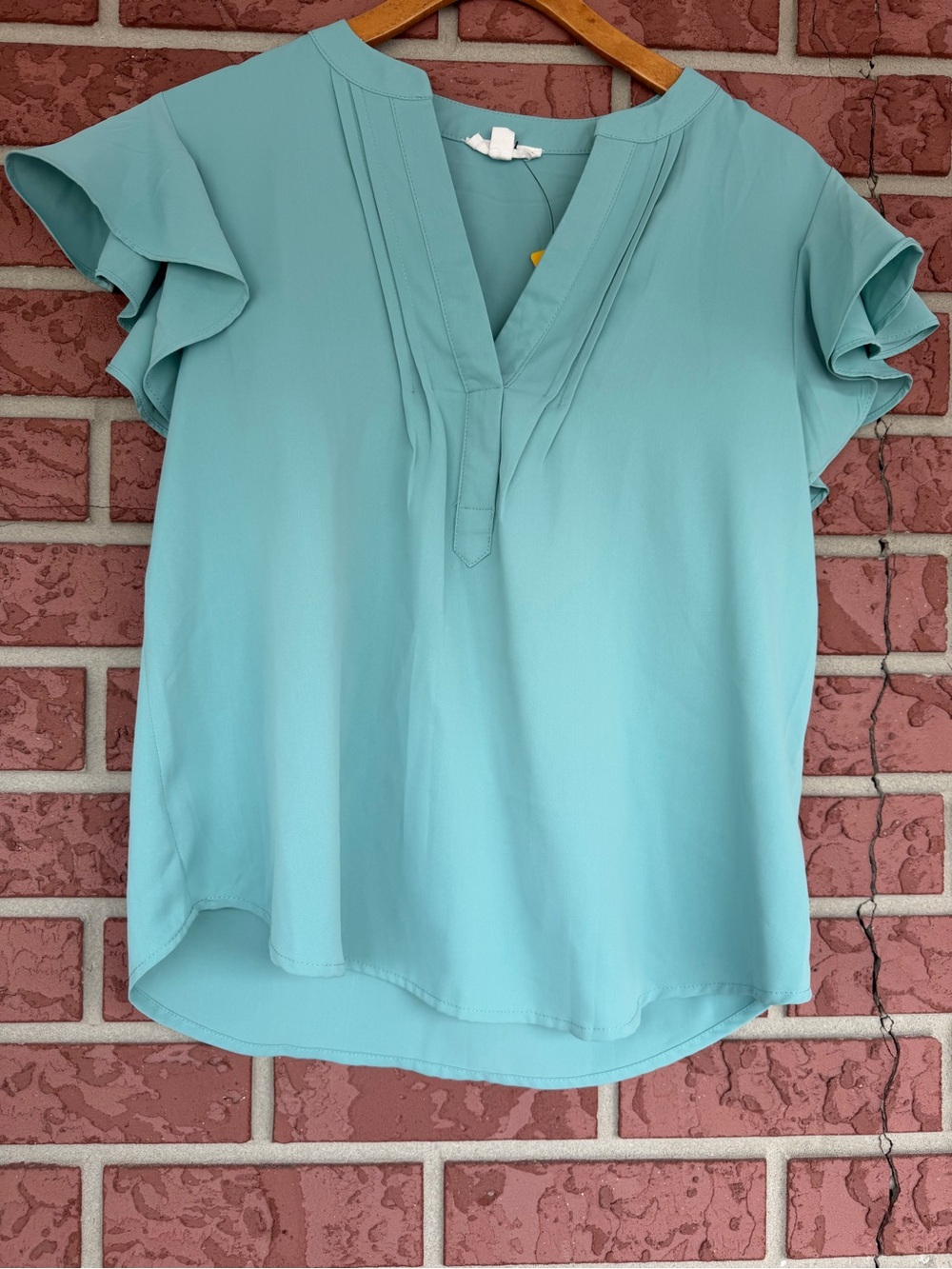 mine Mint Ruffle Sleeve V-Neck Blouse